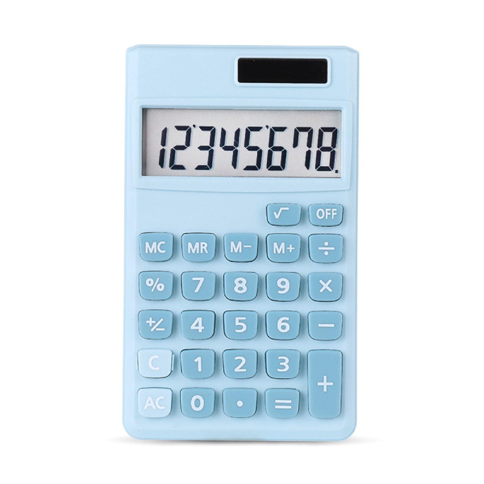 Mini Solar Battery Calculator - 8-Digit Desktop & Pocket Size, Standard Function, Blue