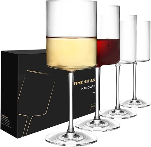 Miniatura 9 de SANZO Juego de 8 copas de vino cuadradas, copas de vino, copas de vino de cristal de 15 onzas, copas de vino blanco de diseño elegante, juego de