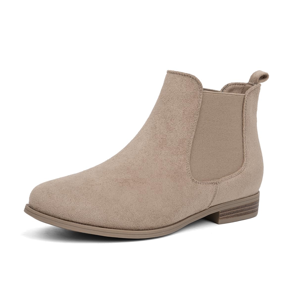 VJH confort Womens Slip on Ankle Boot Western Almond Round Toe Low Heel Elastic Chelsea Bootie