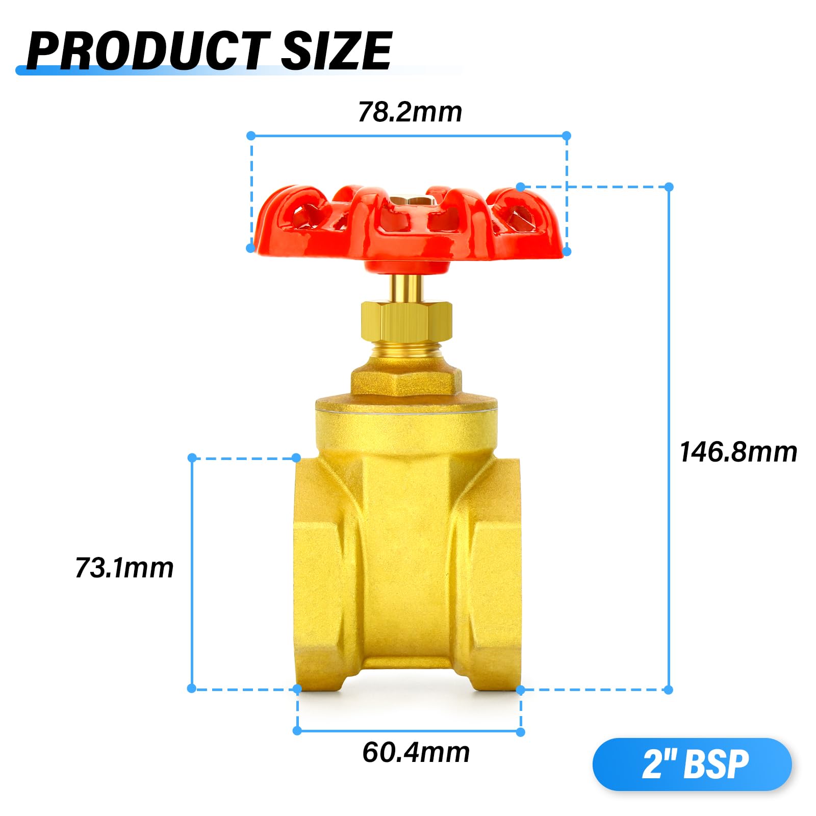 TAILONZ PNEUMATIC 1PCS Valvola industriale in ottone da 2 pollici, porta rotante per impieghi gravosi con filettatura femmina x femmina, con impugnatura a rotella, per acqua, petrolio, gas