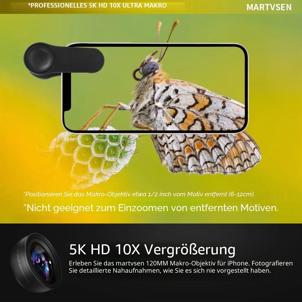 120 mm Makro-Objektiv-Set & Stellar Filter, Makro-Objektiv für iPhone 11/12/13/14 Pro Max & die meisten Android-Smartphones, Teleobjektiv-Befestigungszubehör, coole technische Geschenke