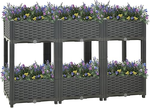 Miniatura 73 de Cama elevada, cama de jardín, maceta rectangular, jardinera de jardín, camas de jardín elevadas al aire libre, maceta de jardín de hierbas al aire