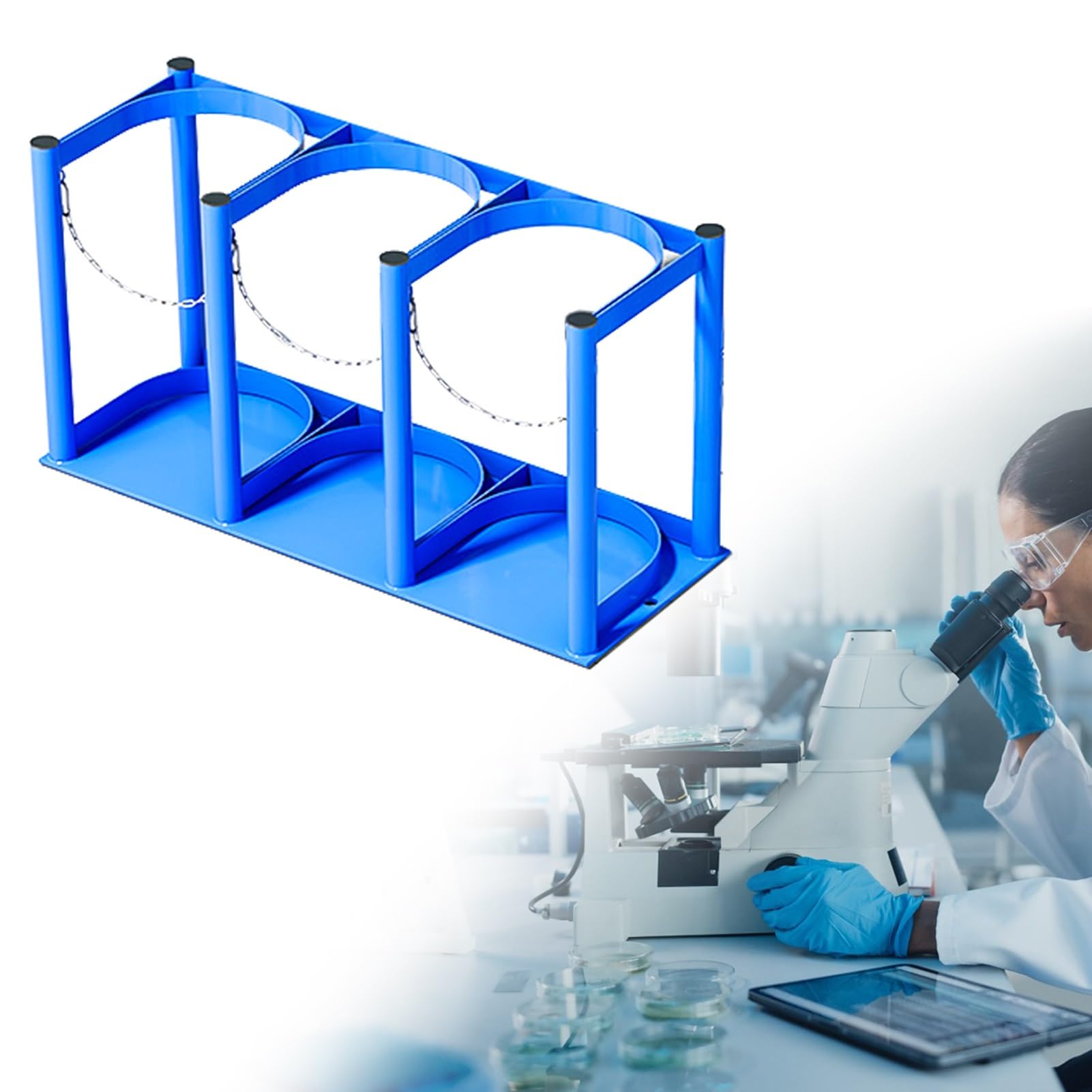 GHHVFEC Oxygen cylinder rack,Laboratory Oxygen Tank Holder, MJDREll 4-5L Cylinder Rack Stand with Pre-drilled Holes, Sturdy Gas Cylinder Bracket for Secure Storage, L-57cm (22.5")