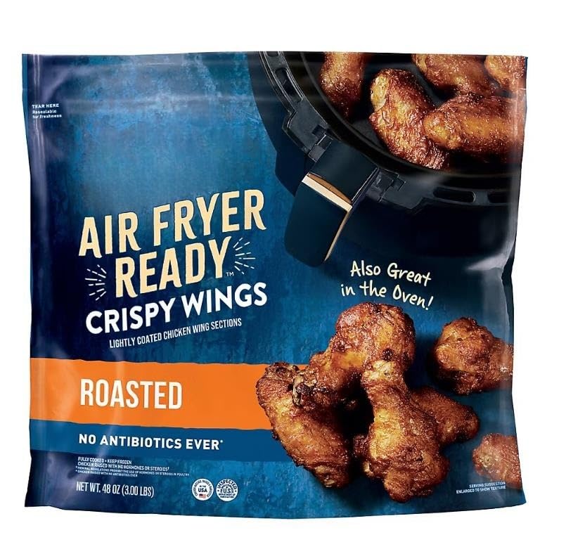 Air Fryer Ready Roasted Crispy Chicken Wings , These roasted chicken wings are packed with flavor and uniquely made to be perfectly crispy with no mess. Quick and convenient, ready in just 18 minutes or less in your air fryer. These wings can also be prepared in your oven for convenience if you do not have an air fryer. Just heat and serve! [ 48 oz , 3 lb ]