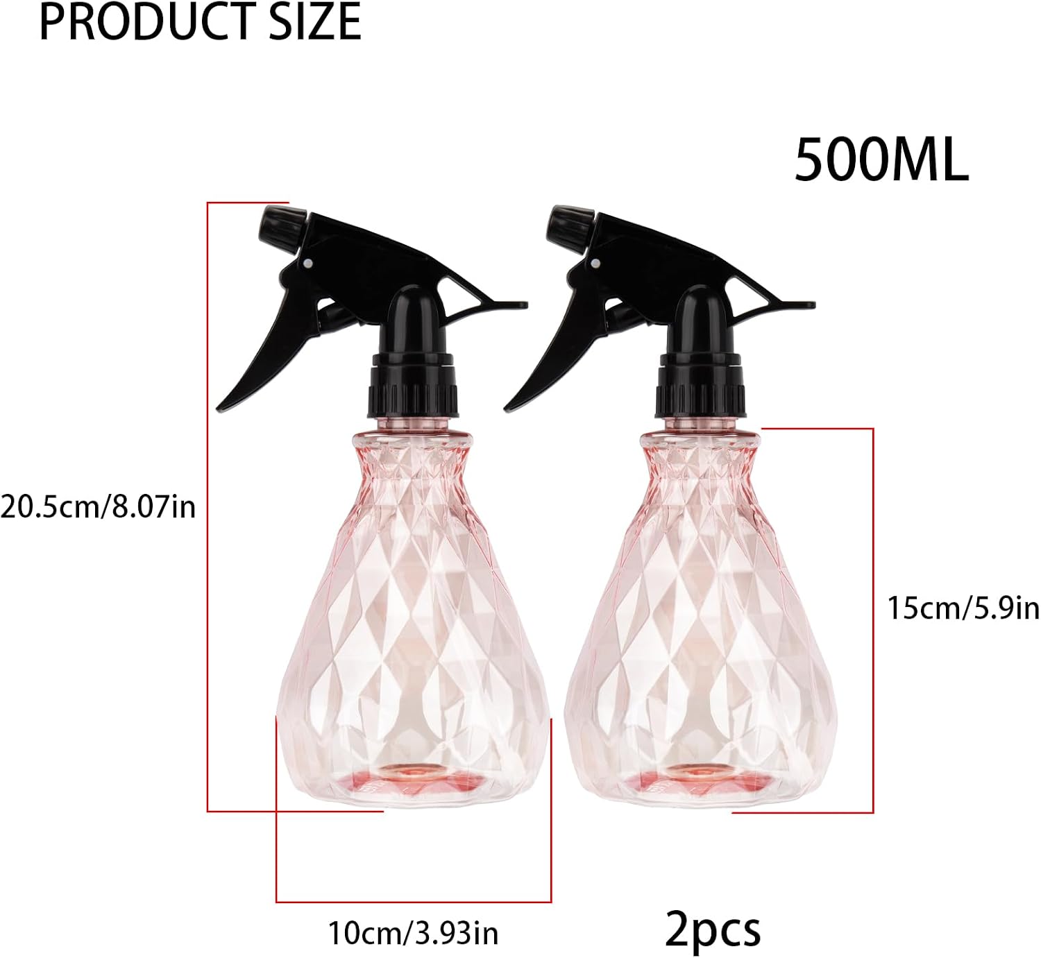 wugongshan 2 Pcs Spray Bottles, 500 ml/17 oz Empty Water Spray Bottles, Plastic Reusable Adjustable Mist Sprayer Squirt Bottles Containers Refillable for Cleaning Solutions, Gardening, Plants (Pink) image 2