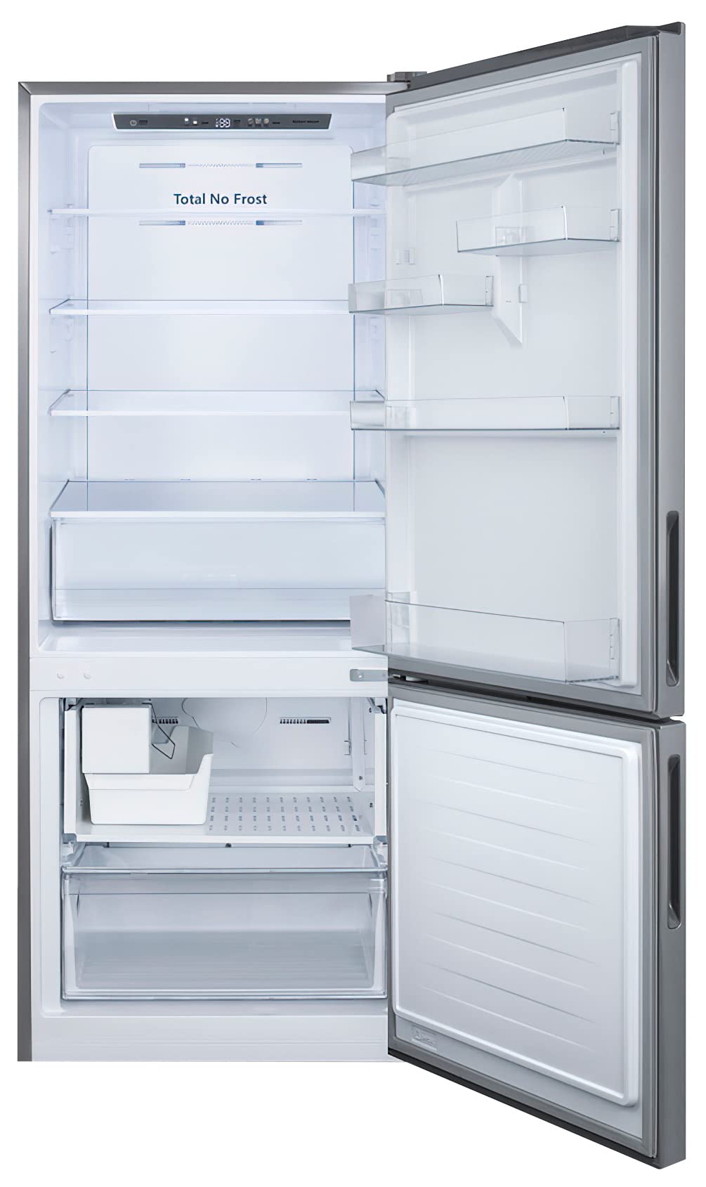 Summit Appliance FFBF279SSXIM 28" Wide Bottom Freezer Refrigerator; Factory-installed Icemaker; Interior LED Lighting; Stainless Steel Doors; 14.6 cu.ft Capacity; Frost-free operation on Fridge.com