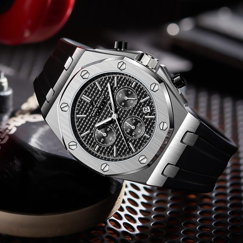 Image of Daniel Hechter Paris Tuileries Collection Multifunctional Watch for Men with Textured Octagone Dial and Silicon Strap-DHM1005
