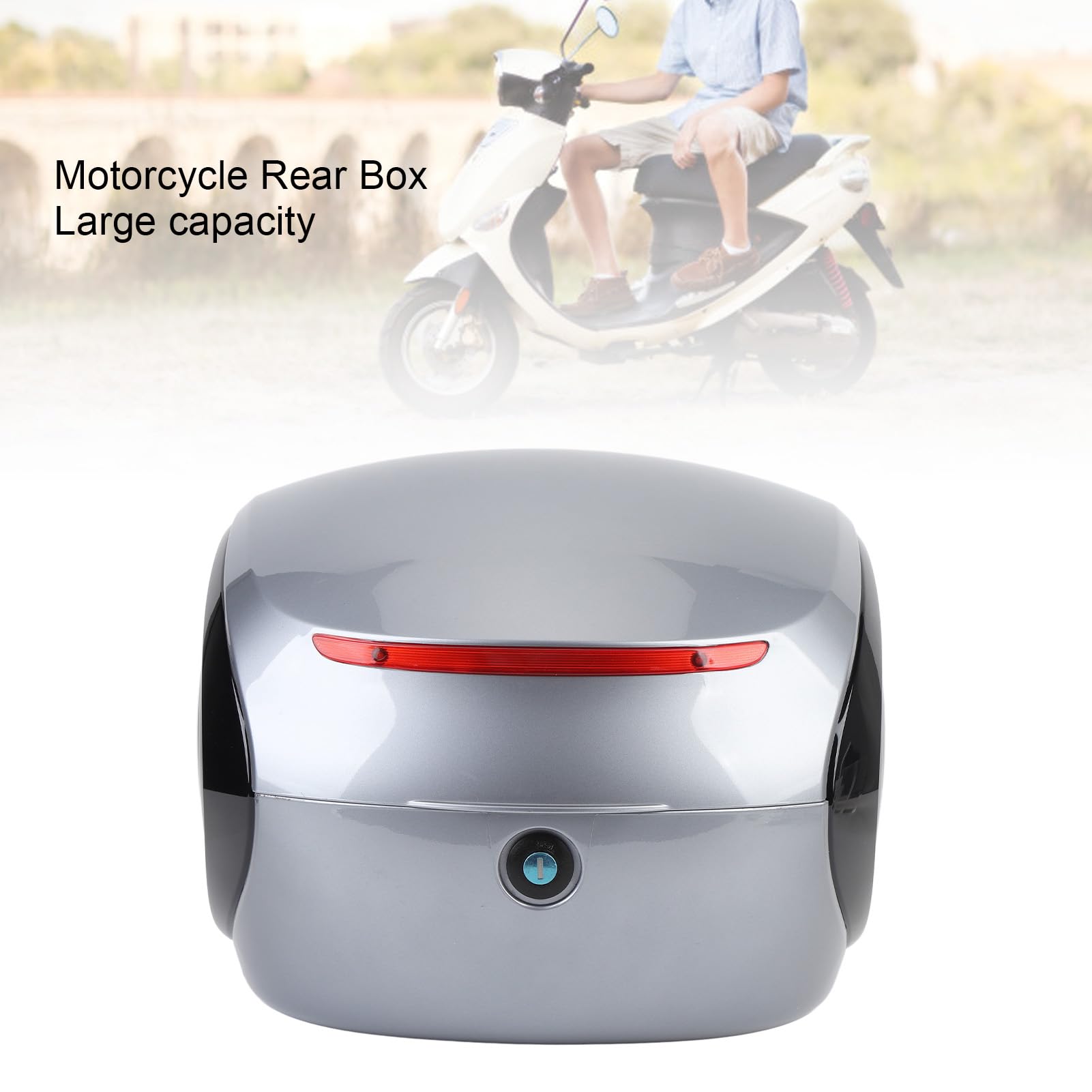 Extra Large Universal Motorcycle Top Box,Top Case For 2 Helmet Back Case Black Topbox Luggage Storage Box Motorbike, Storage Carrier Case With Soft Backrest - 47l Capacity - Can Store A