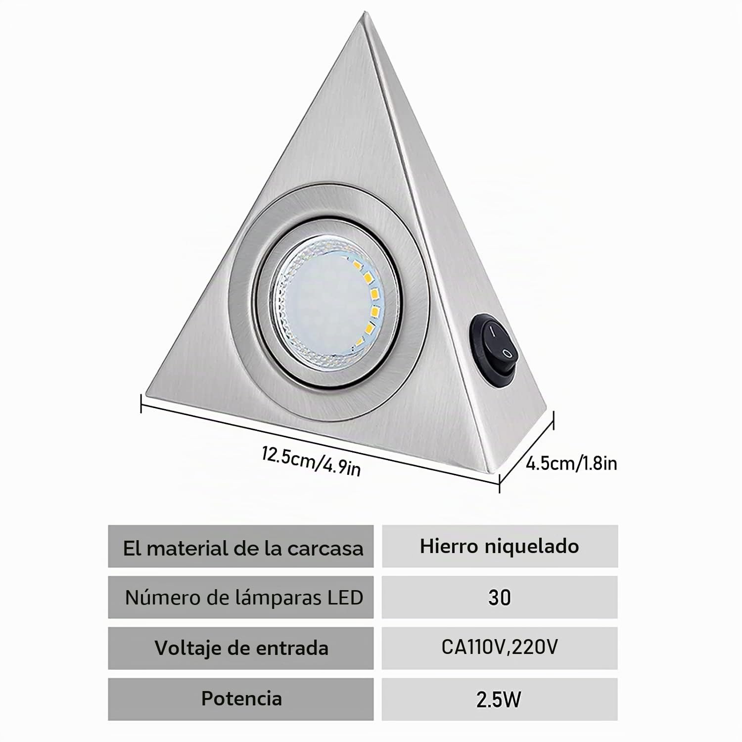 Juego de 3 lámparas LED para debajo del edificio, triangular, lámpara de cocina con interruptor, triángulo de acero inoxidable bajo armario luz para entrada, armario, armario de vino, estantería