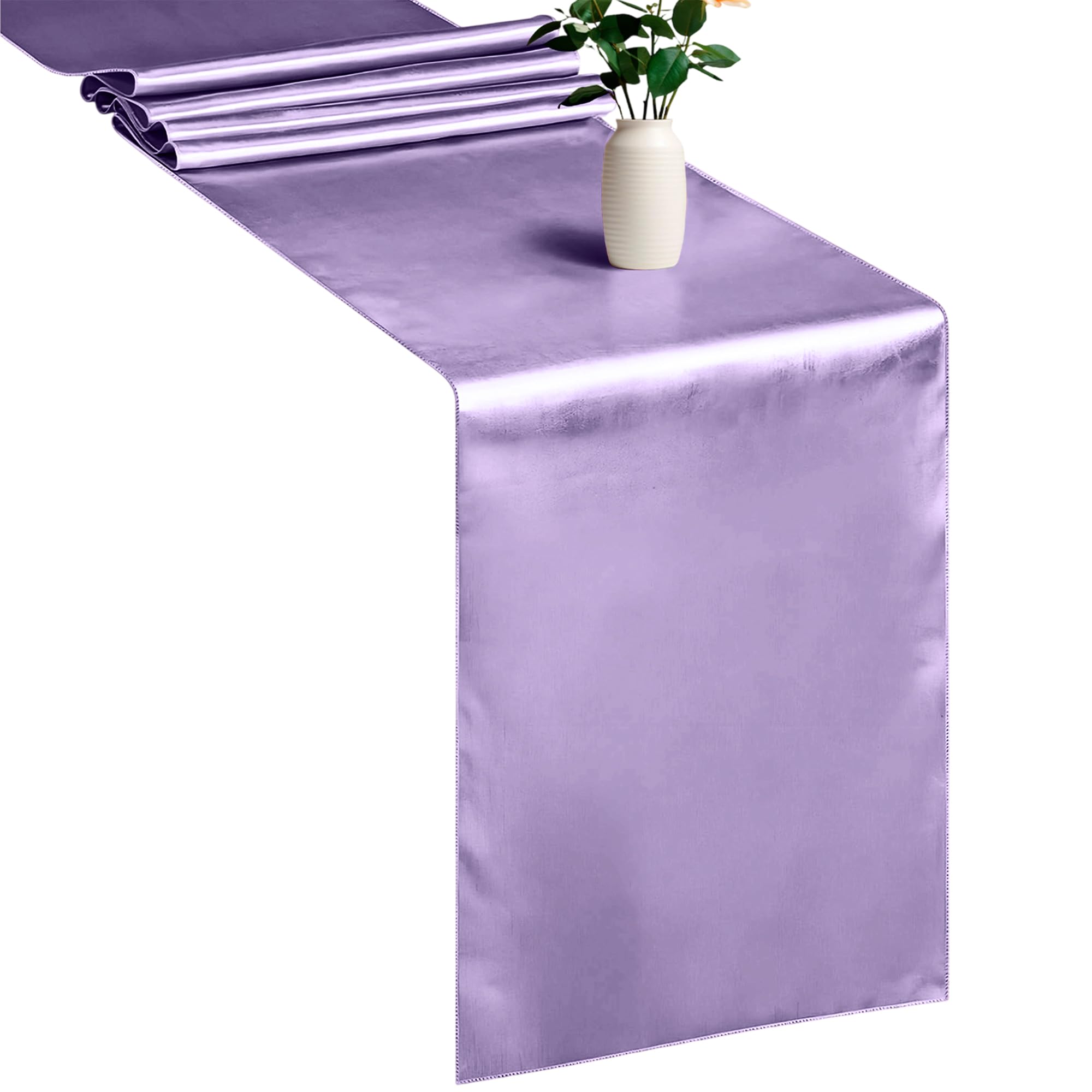 WedDecor Table Runner 11x108 inch Satin Table Runner Wrinkle-Free Drapes Elegant Dining Table Wedding Decorations Tabletop Decor Party Table Runners for Christmas Decorations, Lavender, 10pcs — image 1