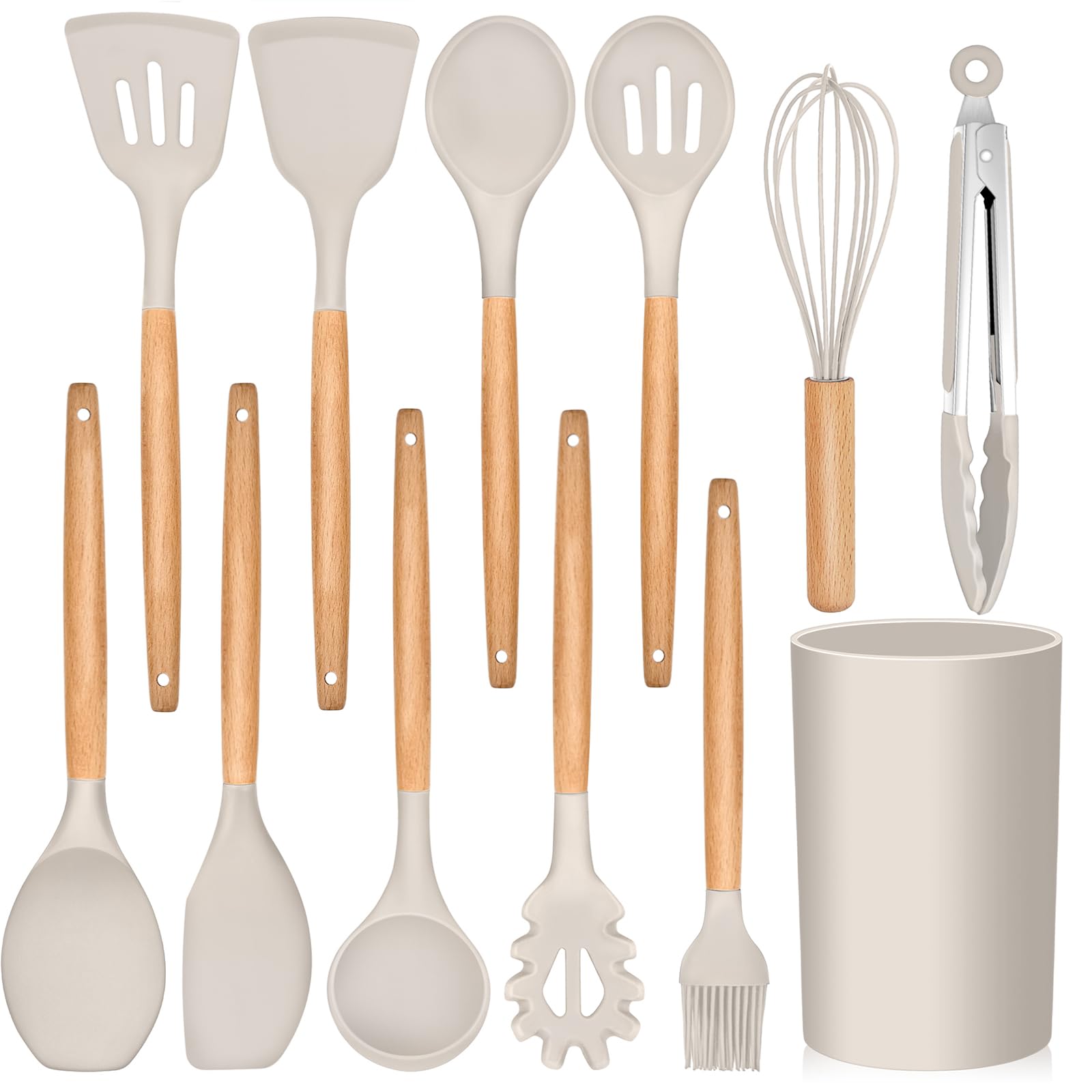 E-far Kitchen Utensils Set of 12, Silicone Cooking Utensils with Holder, Non-stick Cookware Friendly & Heat Resistant, Includes Spatula Tong Whisk
