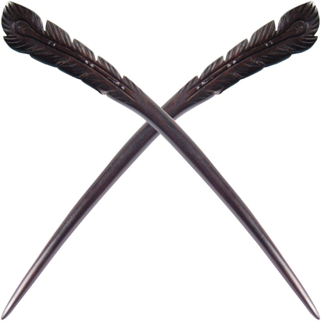 HOLLIHI 2 Pieces Handmade Ebony Wood Carved Hair Decor Sticks Shawl Pins Picks Pics Forks for Women Girls Hair Updo Making Accessory 18cm