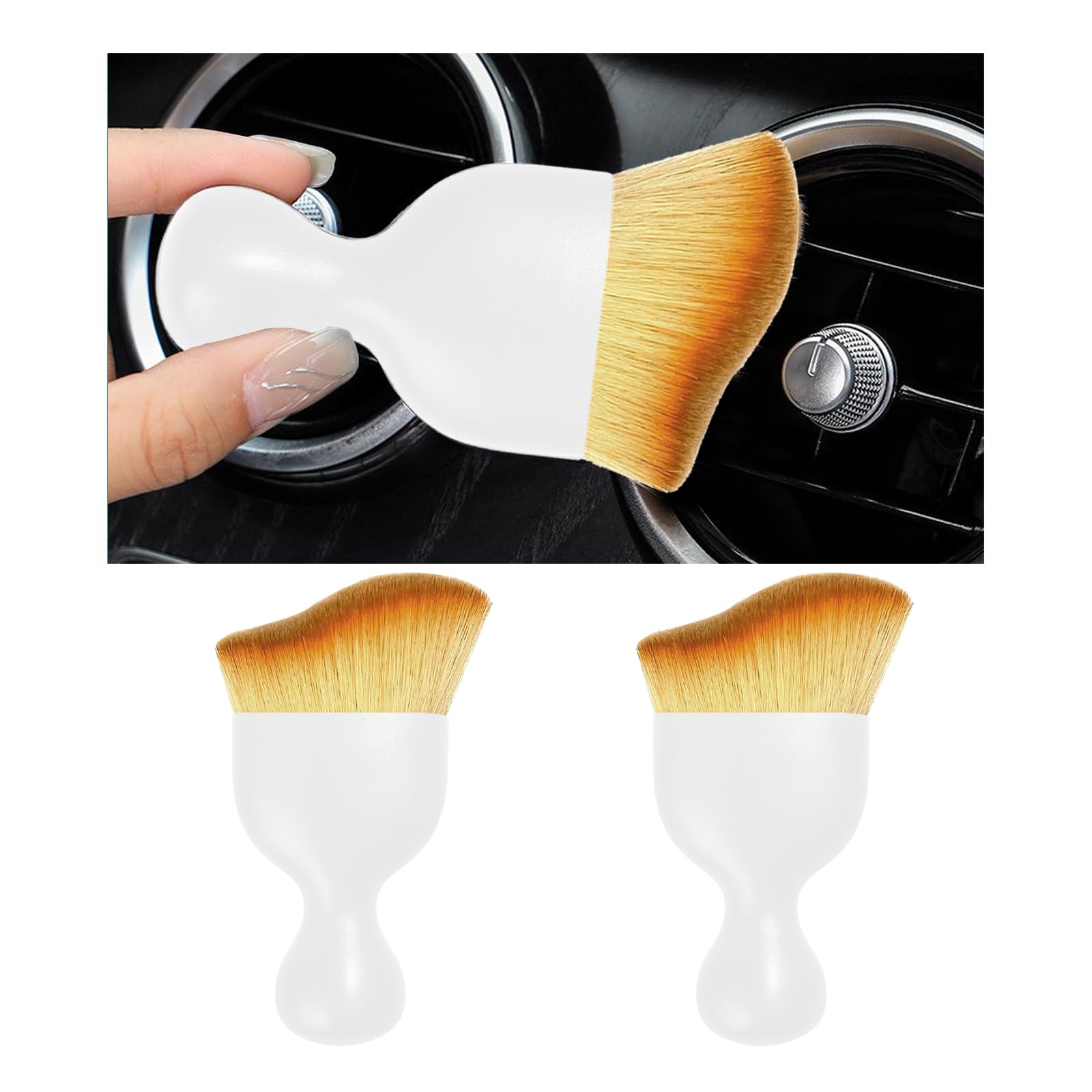 2PCS Car Interior Dust Brush, Soft Scratch Free Auto Detailing Brushes, Universal Vehicle Interior Cleaning Tool for Automotive Dashboard, Air Vents, Leather (White)