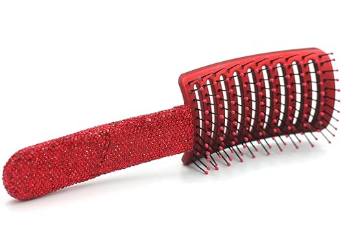 Miniatura 4 de Bling Styling Cepillo de pelo liso y desenredante para mujeres, niñas, hombres, peine Spareribs en forma de arco (rojo)