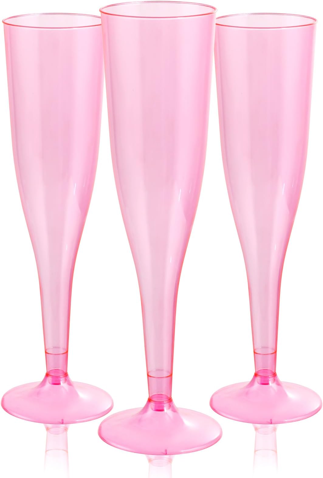 WDF 36 Pack Clear Pink Plastic Champagne Flutes - 7OZ Pink Champagne Flutes Plastic, Champagne Glasses Disposable for Party Baby Shower Wedding Spring