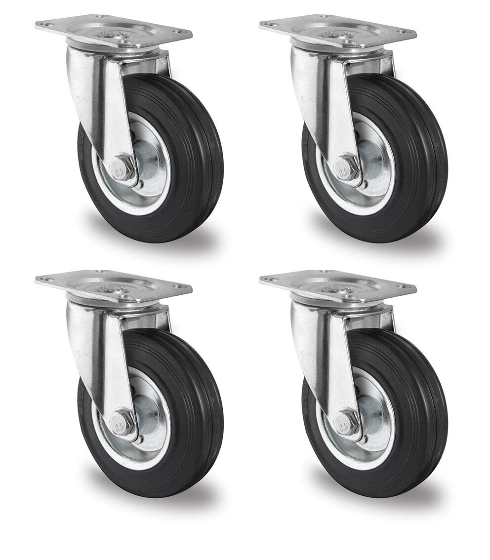 Rollensatz 4 Lenkrollen 125 mm Vollgummi schwarz mit Stahlfelge