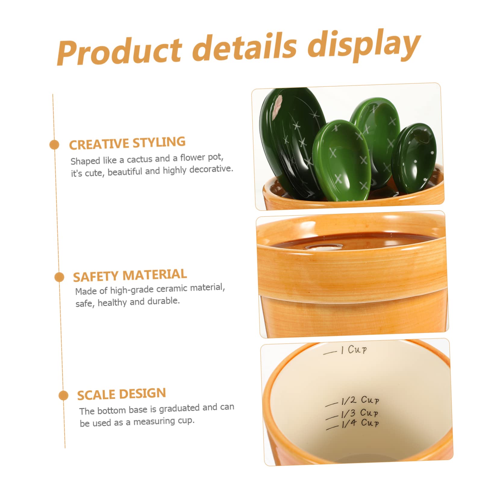 SHOWERORO Cucharas Medidoras Cerámica Cactus 5 Piezas Base Soporte Ergonómicas Para Ingredientes Secos y Líquidos Cocina Hogar Accesorio De Medición Creativo