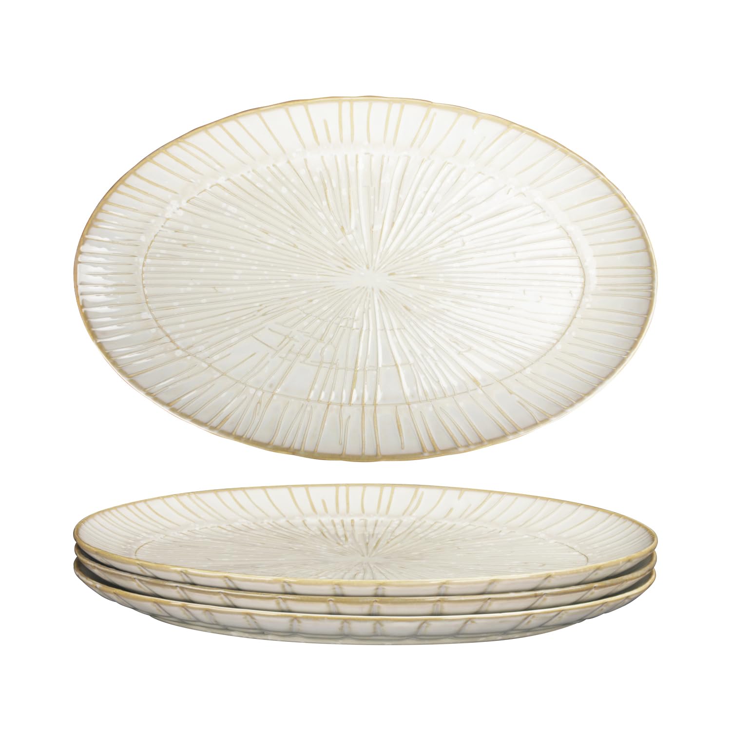 Pheiaez 13.6-inch Ceramic Dinner Plate Set of 4, Ceramic Salad Plate Set, Retro Cream-Style Dinner Plate,Suitable for salads, appetizers, snacks, and sushi，Oven and dishwasher safety