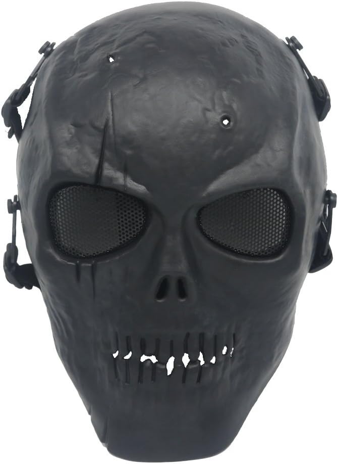 Ecloud Shop Black Army Skull Skeleton Airsoft Paintball BB Gun Game Face Mask DIY Mask Personality Free Design Halloween Mask (Black)