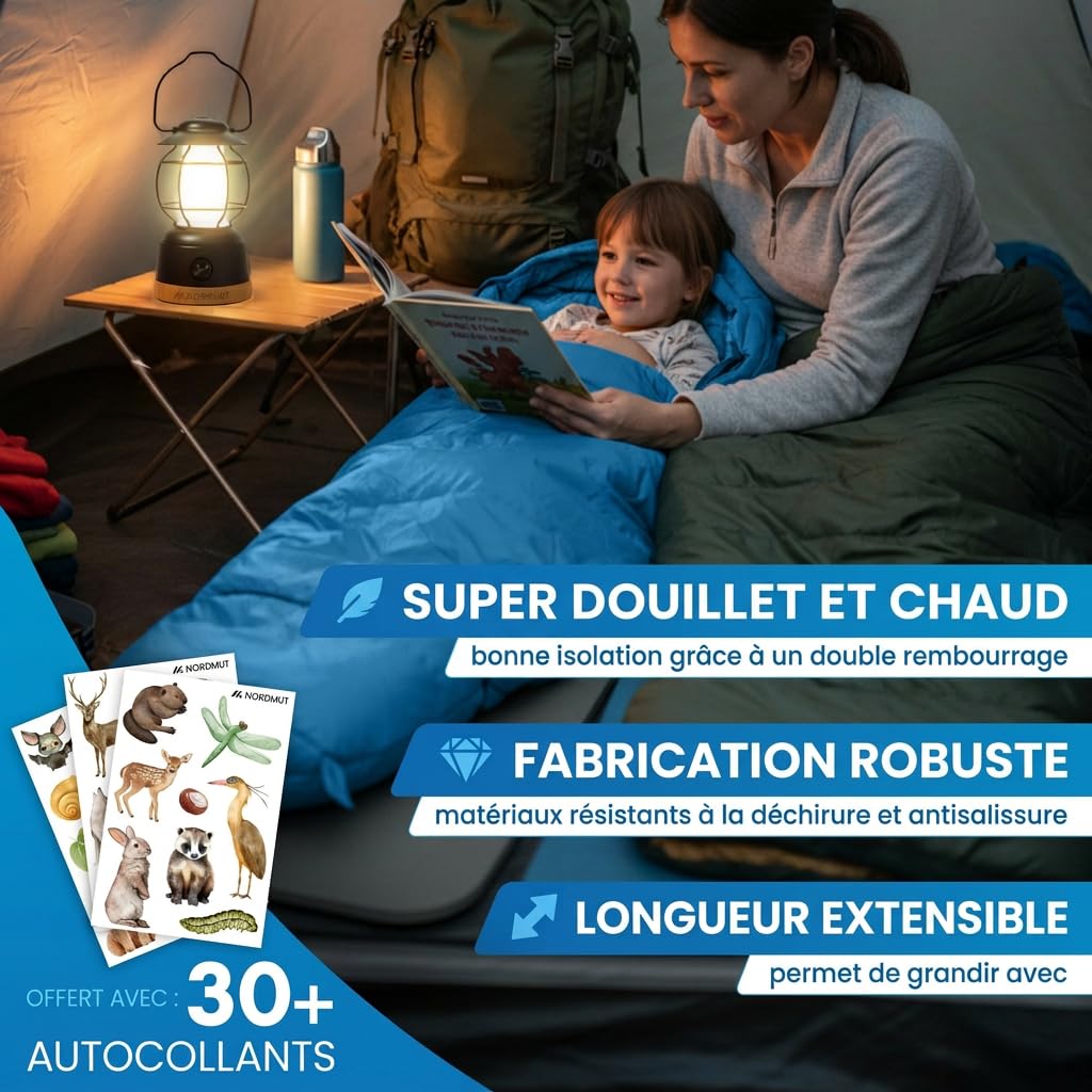 NORDMUT® Sac de Couchage Enfant 3 Saisons – Chaud & Respirant – sans Substances Toxiques – Sac de Couchage Maternelle, Camping & Outdoor