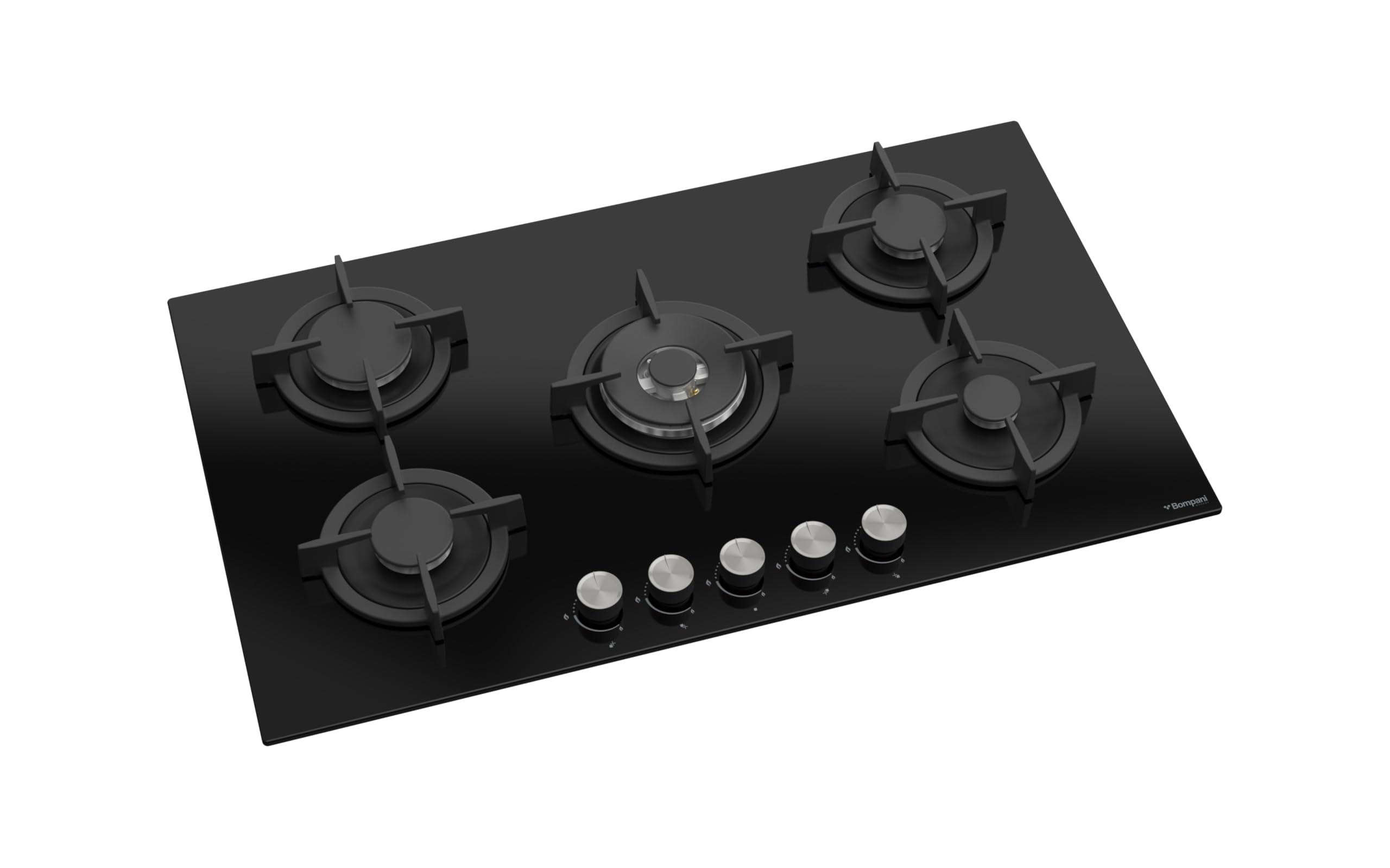 Bompani 90cm Built-In Hob, 5 Gas Euro Type Pool Burners, Sabaf Burners, Tempered Black Glass, Mechanical Control - One Year Manufacturer Warranty - BO297VFT Black