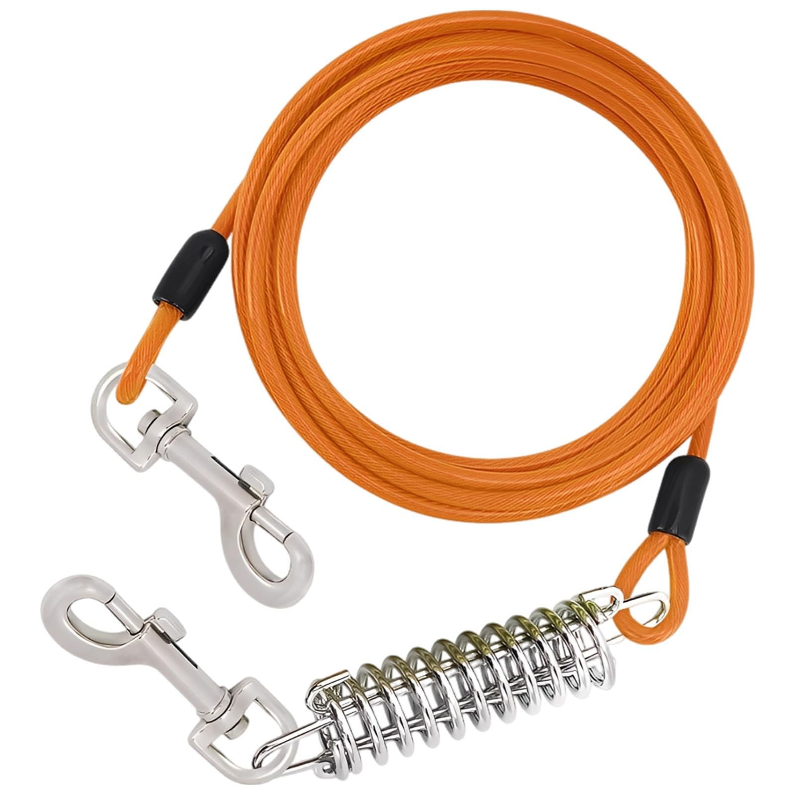 Guinzaglio per cani con doppio moschettone e bungee ammortizzatore, corda in acciaio resistente, resistente ai morsi, senza grovigli, guinzaglio lungo per cani per giardino e campeggio