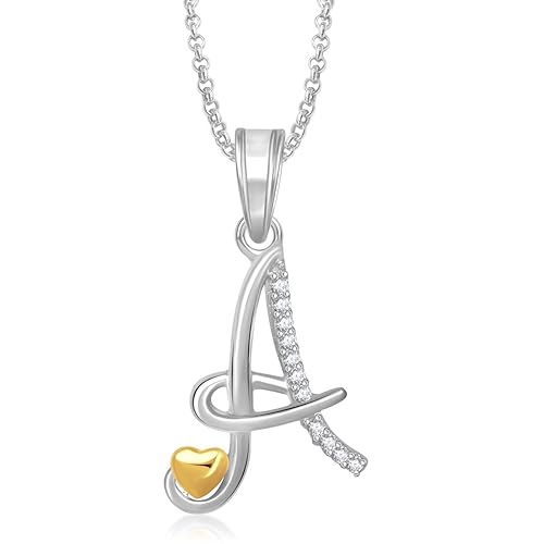 Amaal Valentine Gifts Silver American Diamond Heart Alphabet Letter A Necklace Pendant for Women Girls Boys Men with Chain PS0339