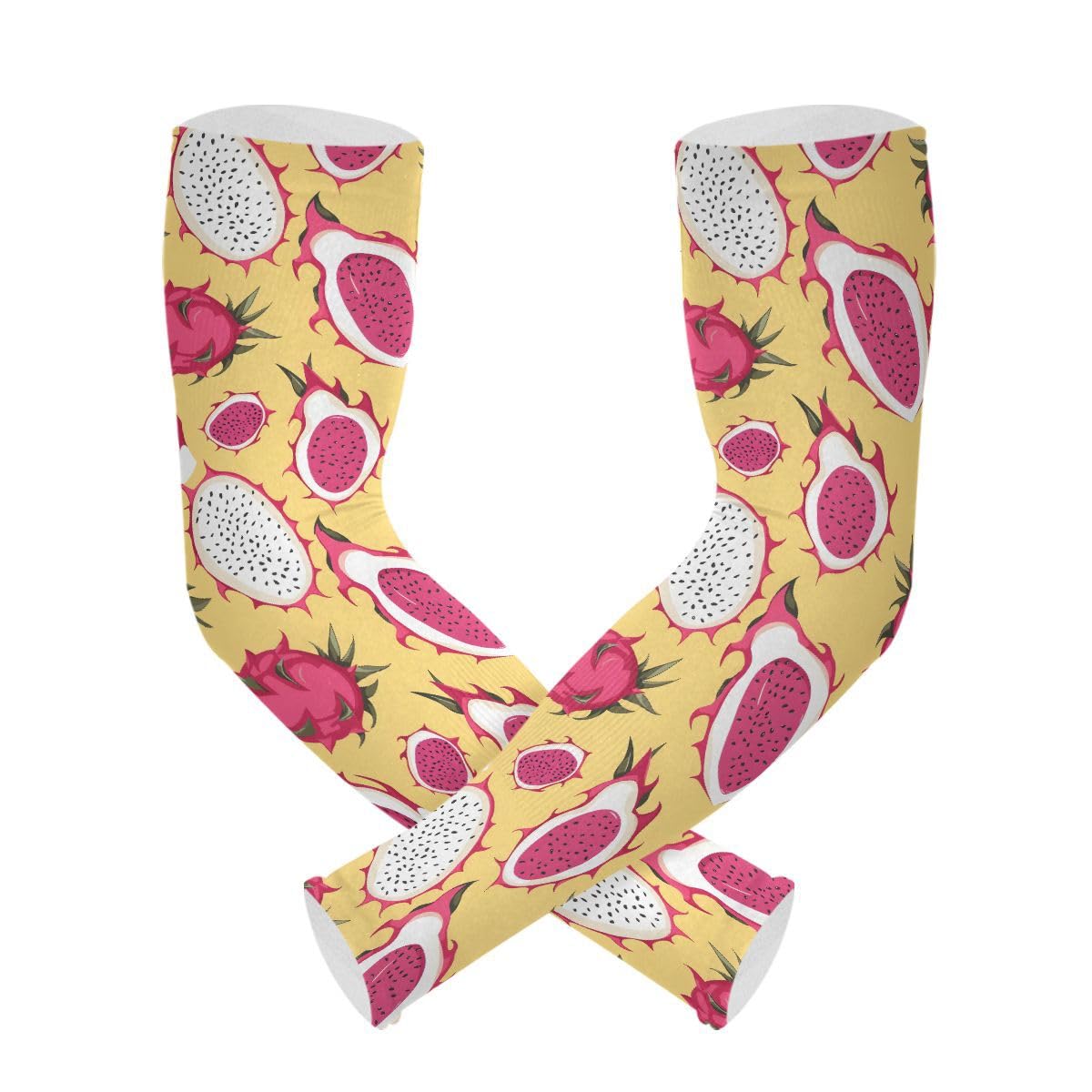 ALAZA Dragon Fruit Yellow Gardening Sleeves Cooling Arm Sleeves Sun Protection Thumb Hole Arm Covers for Women Men