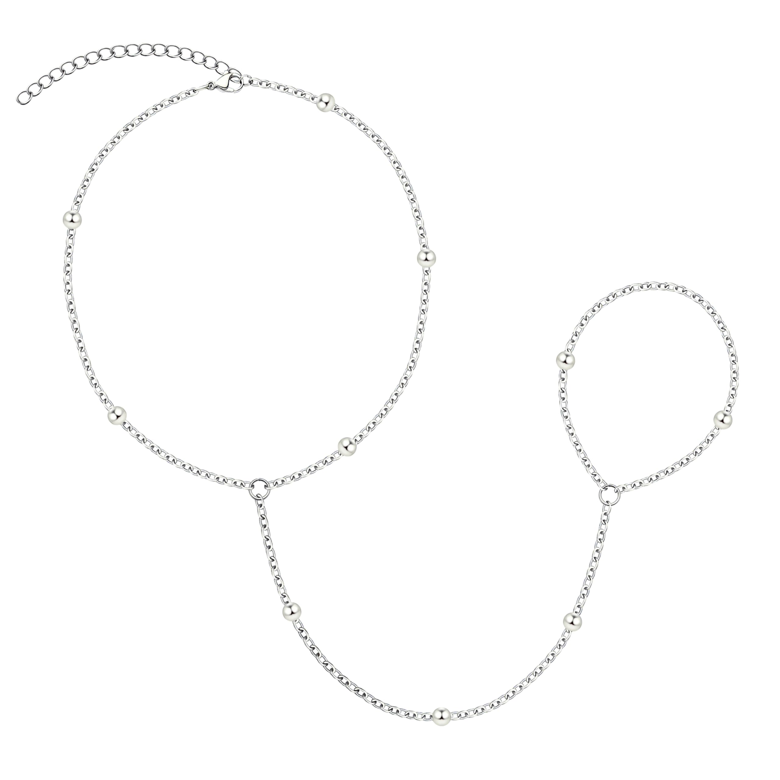 Gold Silver Hand Chain Bracelet for Women, Ring Bracelet Hand Chain Dainty Finger Ring Slave Bracelet Gold Silver Hand Jewelry for Women Trendy