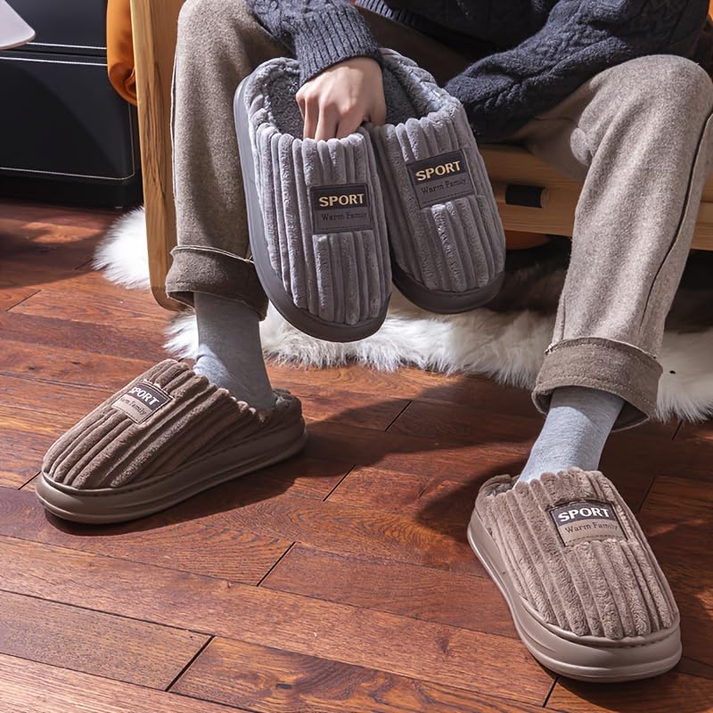 Winter Large-Sized Men's Cotton Slippers - Thick and Warm, Soft and Lightweight, Indoor Home Slippery and Warm Protection Slippers - Image 2