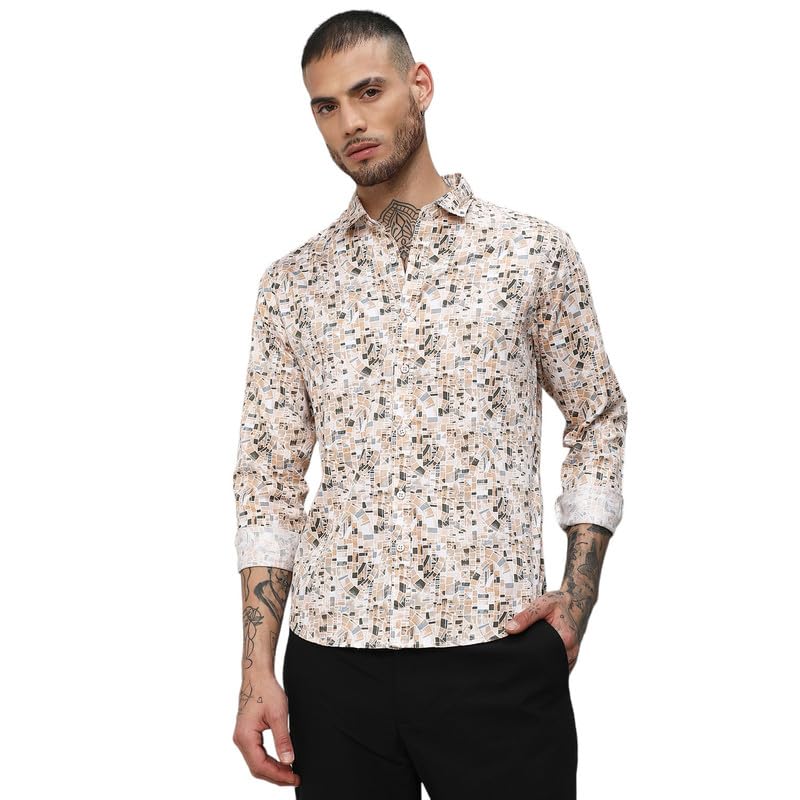 Image of CAHOOT Men's Shirt for Casual Wear |Regular Fit | Cotton Spread Collar Shirt Crafted with Regular Sleeve, Comfort Fit & High-Performance for Everyday Wear