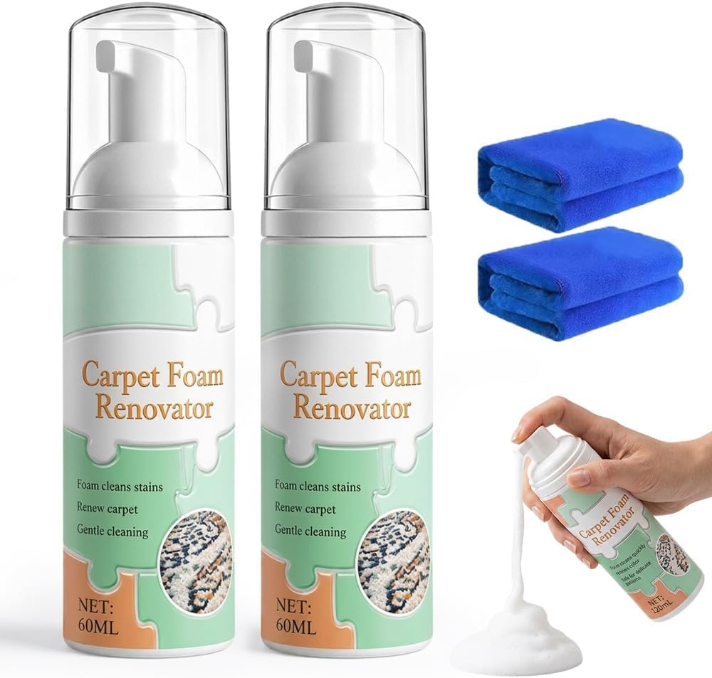Waterless Carpet Foam Stain Remover With Towel, Carpet Stain Remover, 2