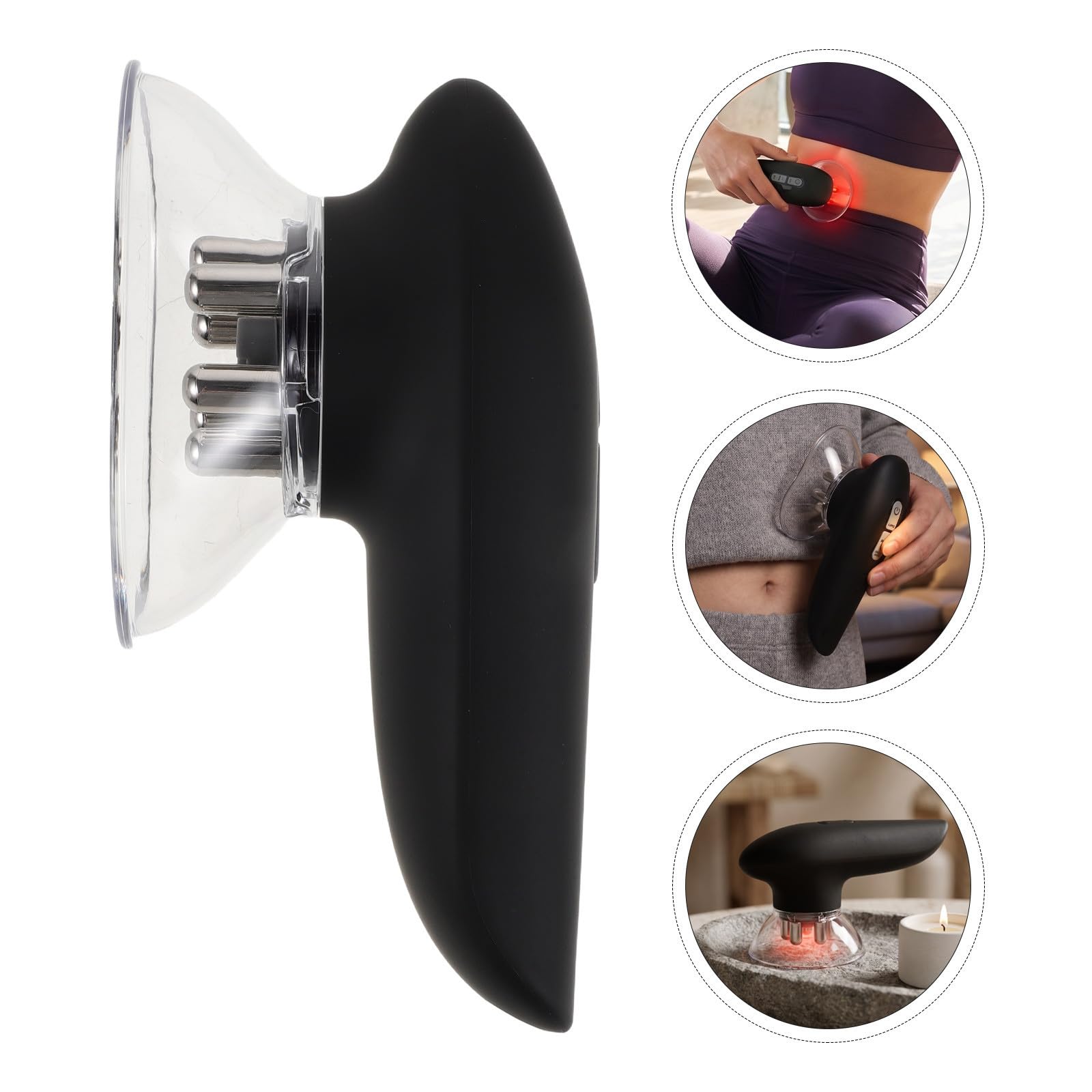 FRCOLOR Vakuum Schröpfmassagegerät aus Kunststoff mit Gebogenem Schabkopf | Schwarz, für Bauch und Rücken, Ergonomische Massage für Büroangestellte