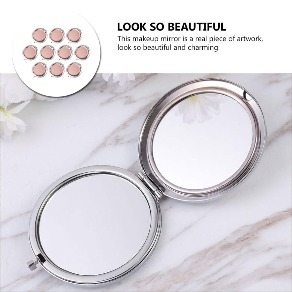 TOYANDONA 10 Piezas Espejo Compacto de Maquillaje de Doble Cara, Plegable, de Metal y Vidrio, Ligero y Elegante para Llevar Bolso o Viajes de Mujeres