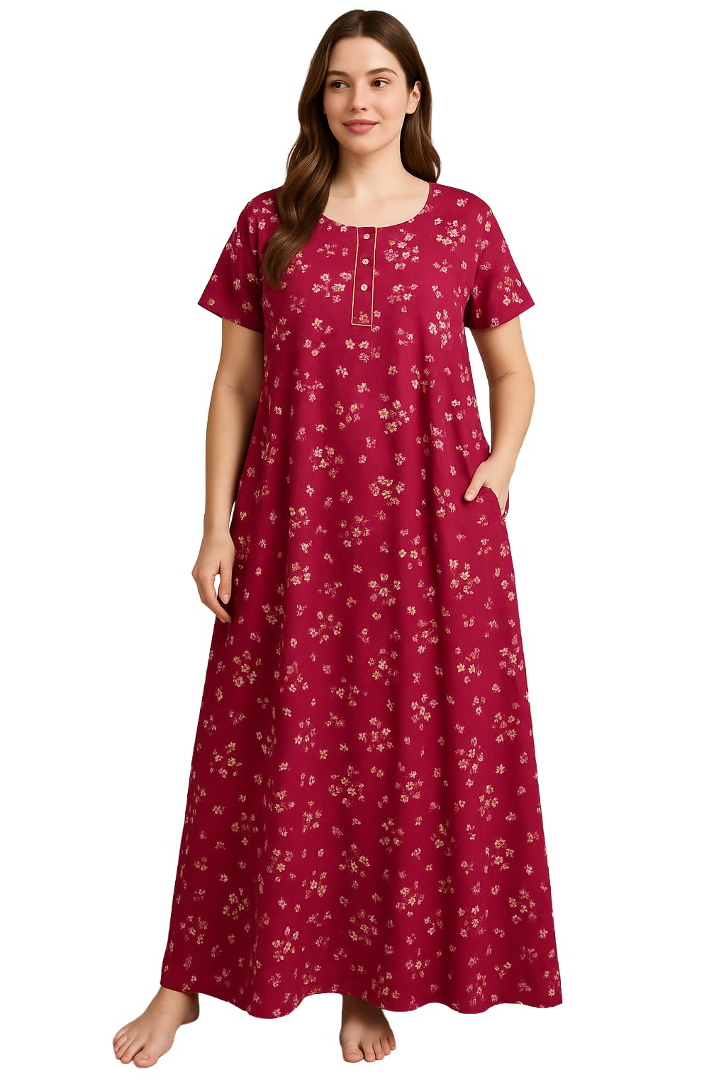 Bahumaan Pure Cotton Nighty for Woman | Floral Gown for Women Nightwear with Pocket | Cotton Nighty for Women Stylish | Maxi for Women Cotton