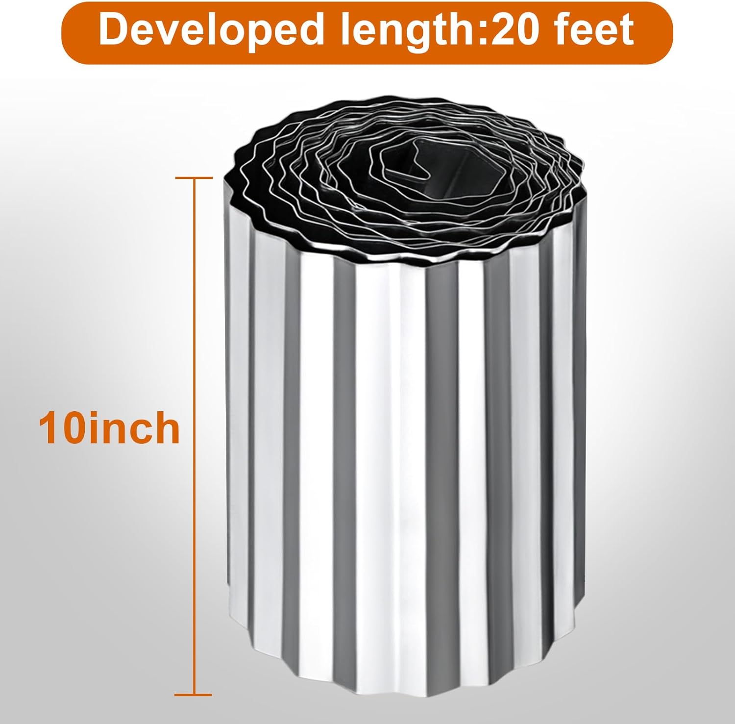 Corrugated Garden Edging 10" x 20',Metal Landscape Edging Sturdy Garden Long Strips,Metal Edging for Landscaping,Steel Garden Edging (Silver)