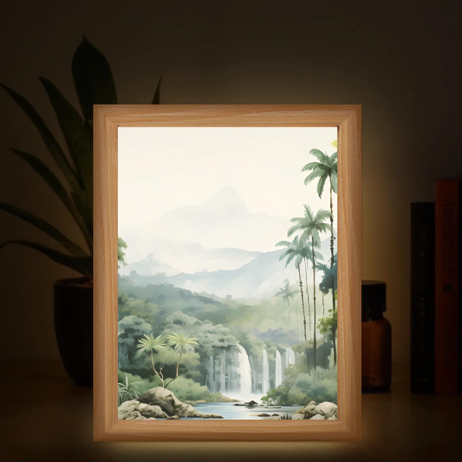 Light Up Painting, Watercolor Forest Wall Art Picture Light Dreamy Forest Light Up Desktop Art Decor, 10 Brightness, USB Powered, 3 Lighting Modes, Anxiety Relief Gift for Bedroom Home - Without Frame