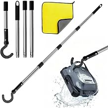 Universal Robotic Pool Cleaner Retrieval Hook with 3ft Telescopic Pole - 3-Section Adjustable Aluminum Extension Rod & Heavy-Duty Hook Set - Pool Vacuum Accessory for Cordless Smart Robots