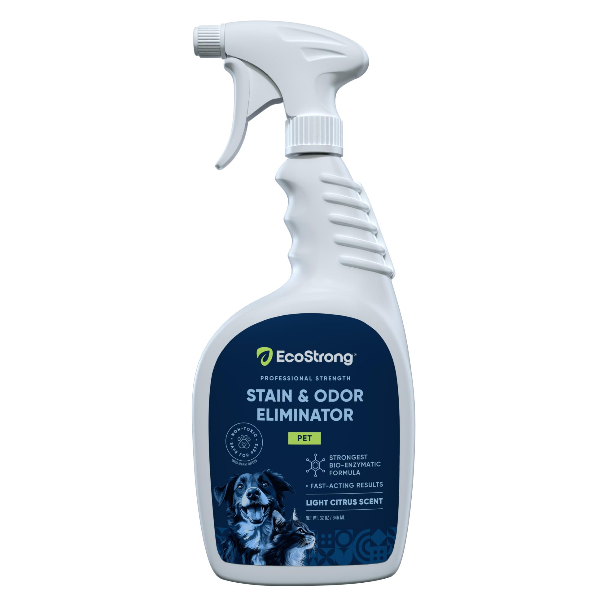Eco Strong Stain and Odor Eliminator: Pet Odor and Stain Remover Carpet Cleaner Spray - Enzyme Cleaner for Dog and Cat Urine, Feces and Vomit - Spot Carpet Cleaner, Floors and Laundry - 32 OZ