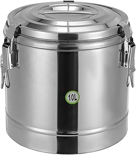Récipient isotherme de transport professionnel, 10 l, en acier inoxydable, avec poignées de transport, couvercle, anneau en caoutchouc, maintien de la température 12 h, pour restaurants, restauration