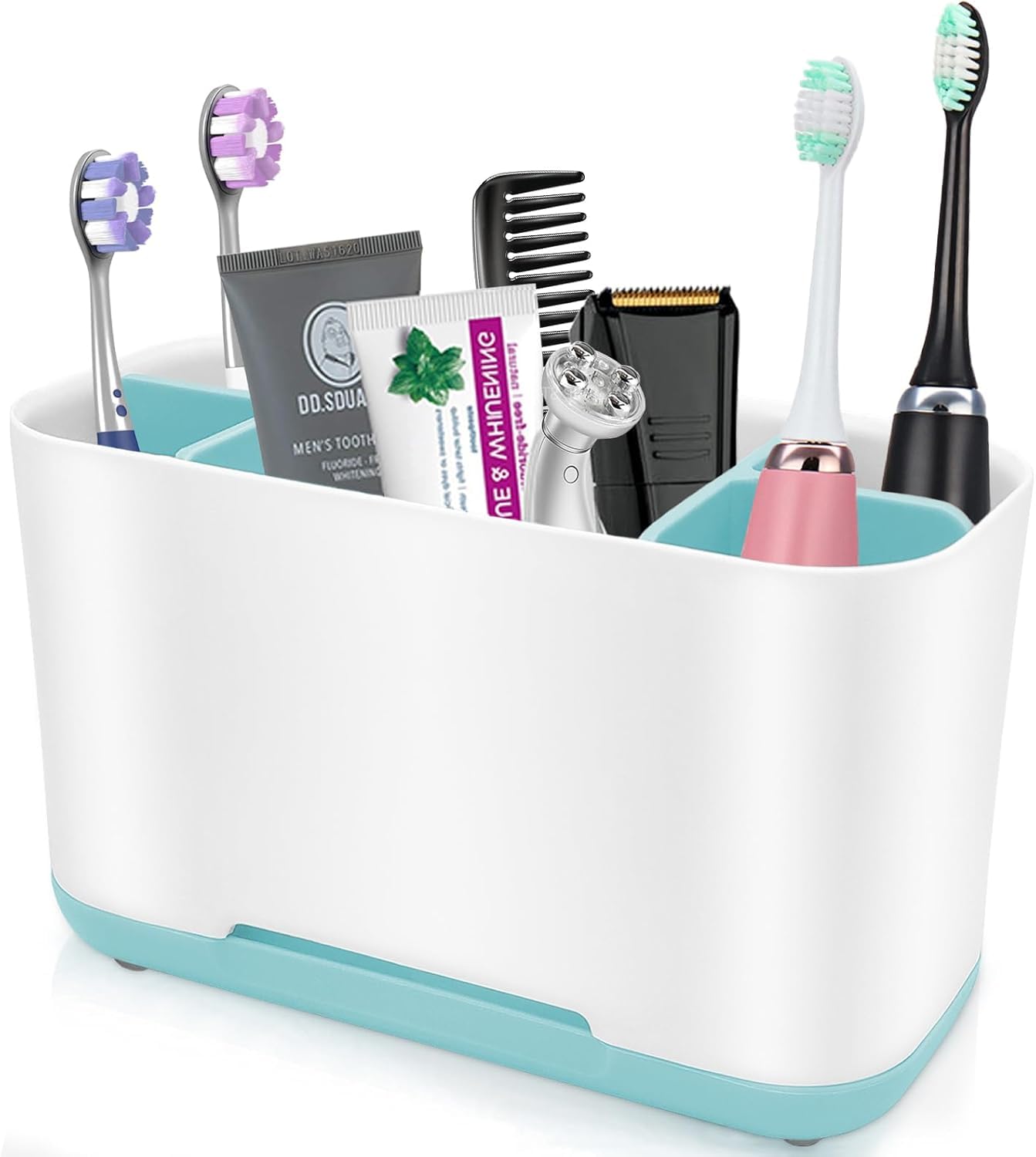 Toothbrush And Toothpaste Holder, Six Storage Compartments, Bathroom Storage Box, Removable Bottom, Natural Ventilation, Suitable For Razors, Electric Toothbrushes And Other Toiletries (blue)