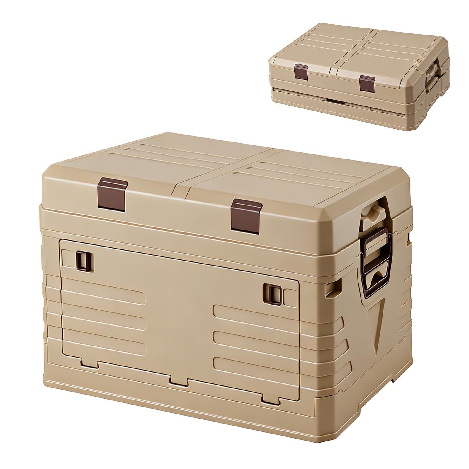 solarplay Caja de almacenamiento plegable de 60L con tapa, caja plegable extra grande con marco reforzado, que ahorra espacio al plegarse para coche, camping, hogar y jardín (57.5 x 22 x 40.5 cm)