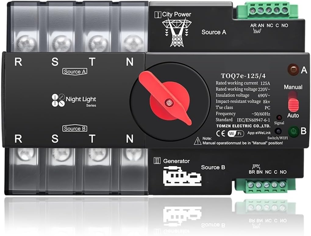 ZZQFJLAD 1個 4P ATS 125A DINレール スマートATSタイマー 230V デュアル電源自動転送セレクタースイッ