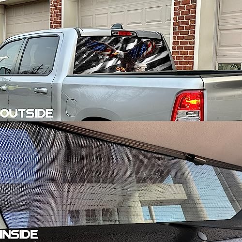 Image of Rear Window Decal for Trucks,Eagle American Flag Truck Rear Window Decal,American Flag Decals for Truck Car SUV (Eagle 65x17in)