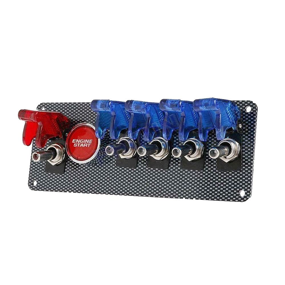 Riloer 12V 20A Ensemble de panneau de commutateur d'allumage de voiture de course universel 5 en 1, avec interrupteur à bascule marche/arrêt bouton poussoir du moteur