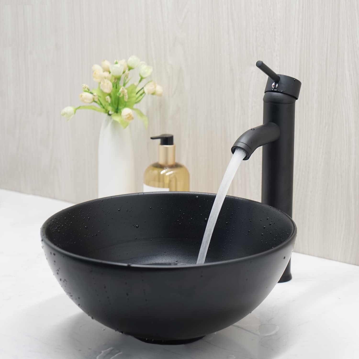 Wesliv 14"x14" Matte Black Bathroom Vessel Sink,Above