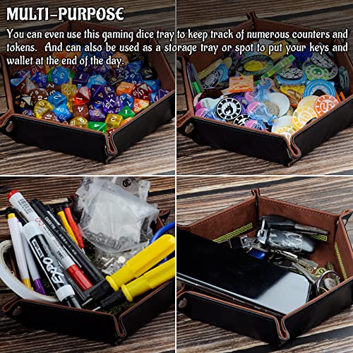 D&D Dice Tray Pu Leather Hexagon Dice Holder Printed With Beholder Portable And Foldable Dice Rolling Mat For Board Game And Tabletop Rpg (Style B) #TOP4