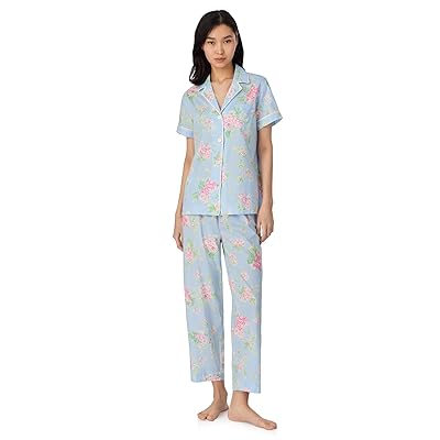 Lauren Ralph Lauren Short Sleeve Sleeve Notch Collar Cropped Pant Pj Set Women