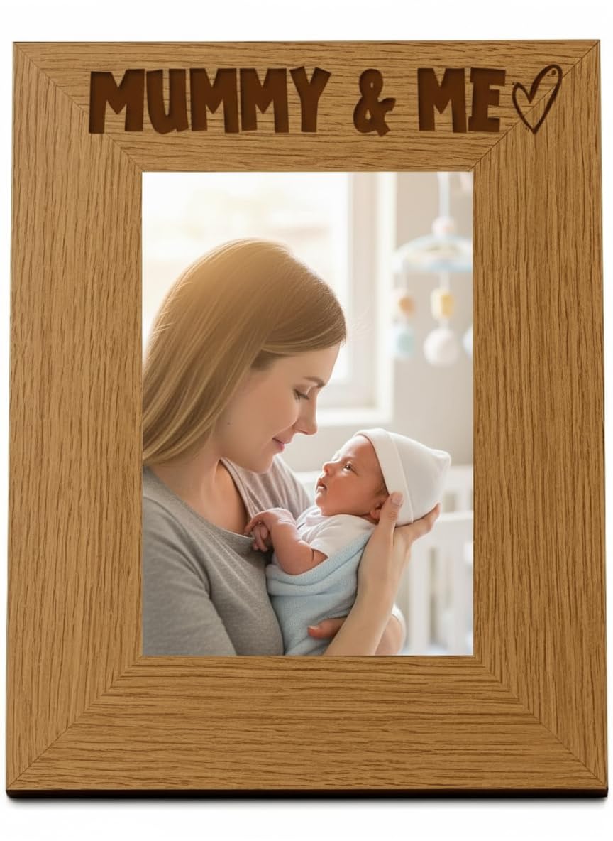 Oak Picture Photo Frame Mummy & Me Heart Gift Portrait (5 x 7 Inch)