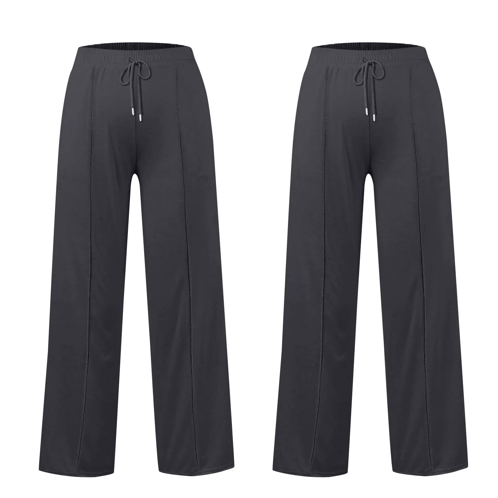 Pack de 2 pantalones deportivos largos con bolsillos para mujer, pantalones de chándal holgados de cintura alta, pantalones de pierna ancha, con cordón, cintura elástica, pantalones de chándal para